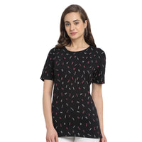 Mack Jonney Black Half Sleeve T-shirt For Women's