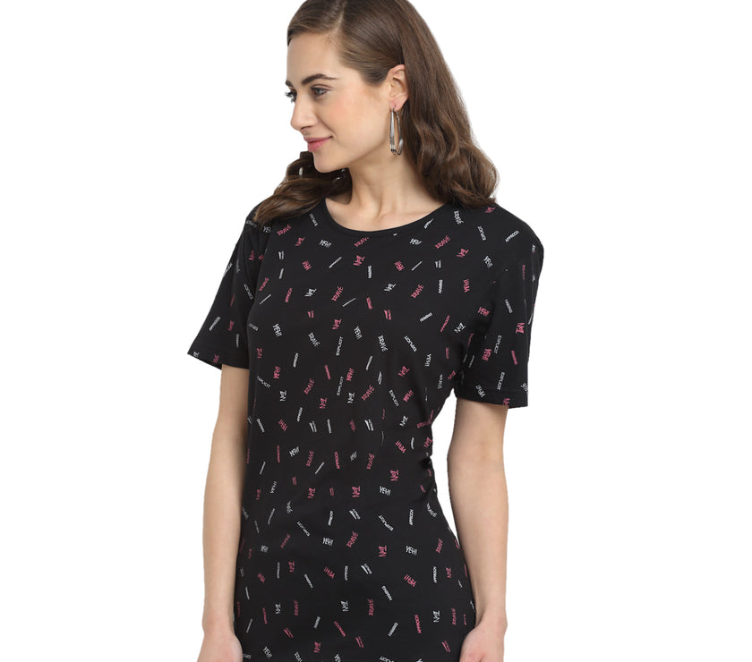 Mack Jonney Black Half Sleeve T-shirt For Women's