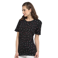 Mack Jonney Black Half Sleeve T-shirt For Women's