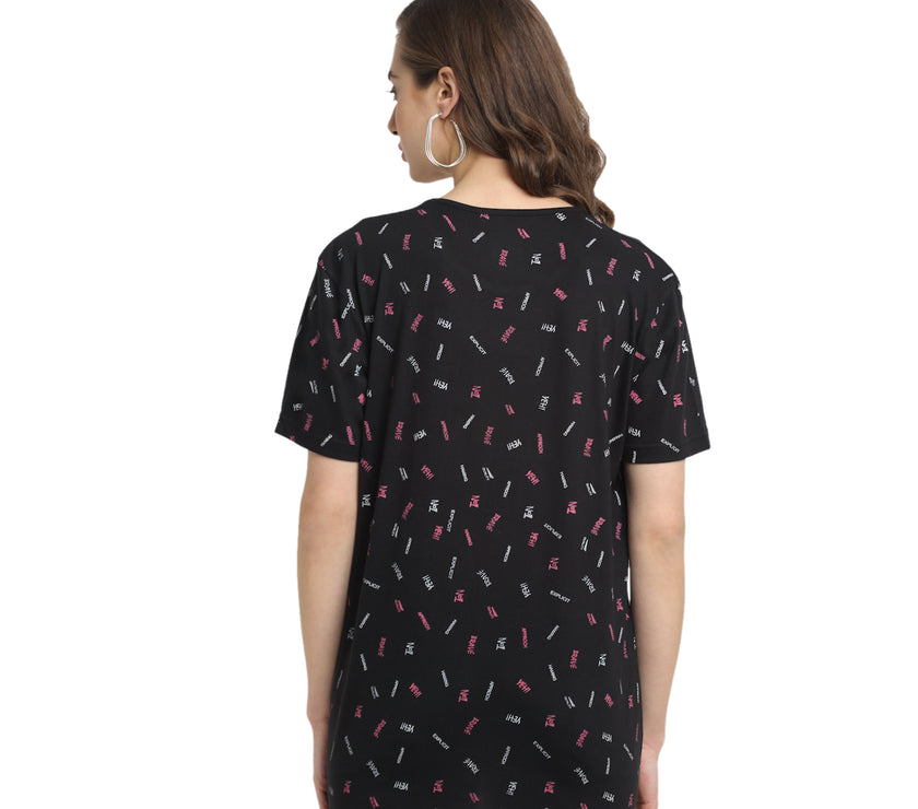 Mack Jonney Black Half Sleeve T-shirt For Women's
