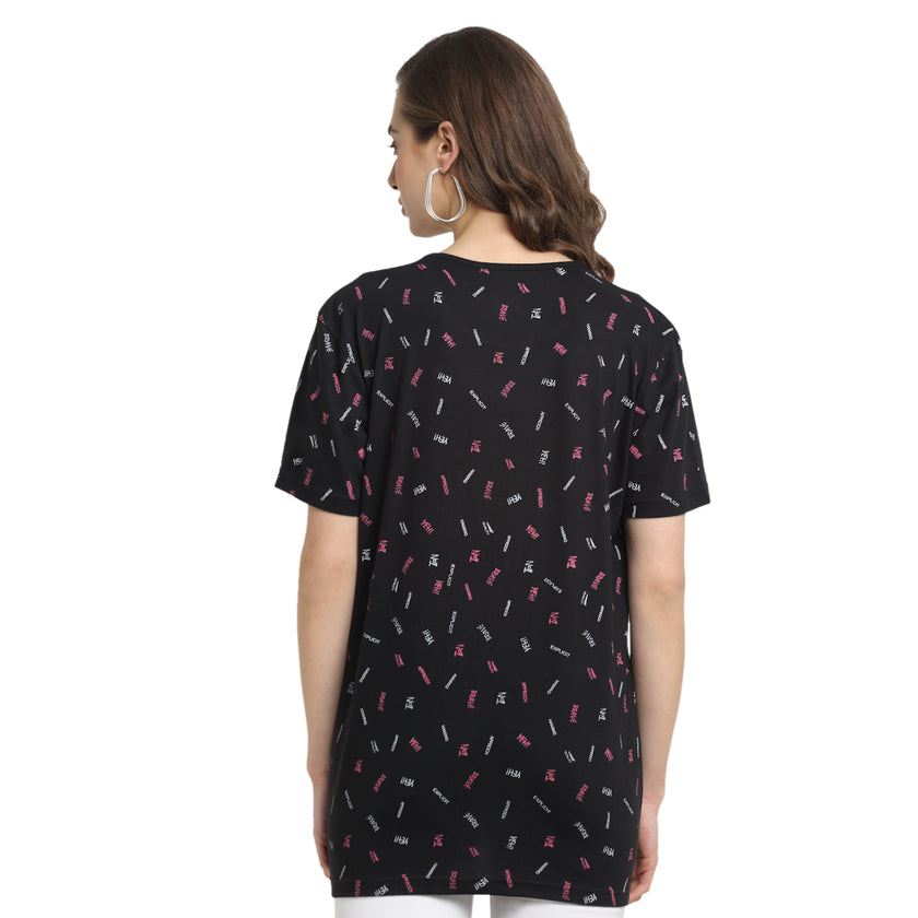 Mack Jonney Black Half Sleeve T-shirt For Women's
