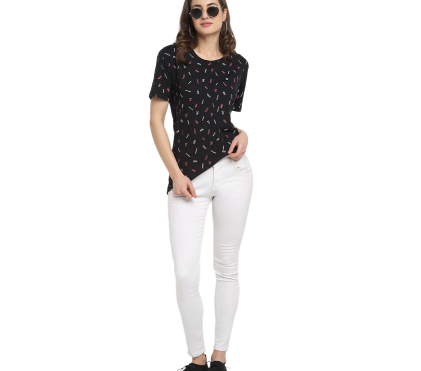 Mack Jonney Black Half Sleeve T-shirt For Women's