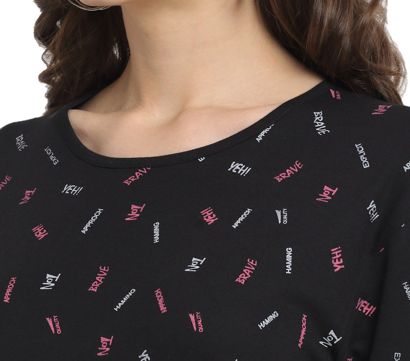 Mack Jonney Black Half Sleeve T-shirt For Women's