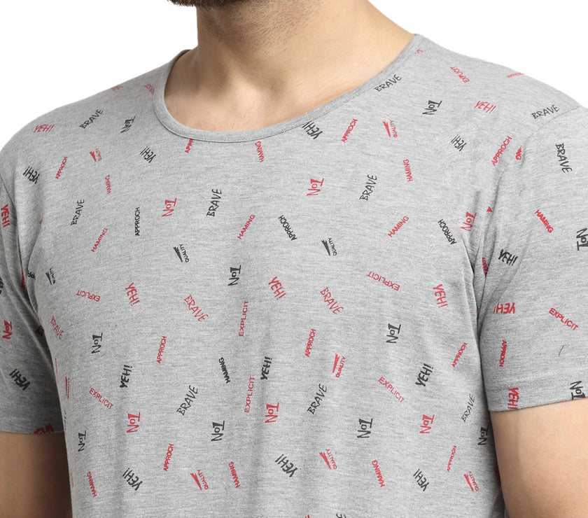 Mack JONNEY Men's Grey Printed Round Neck Tshirt