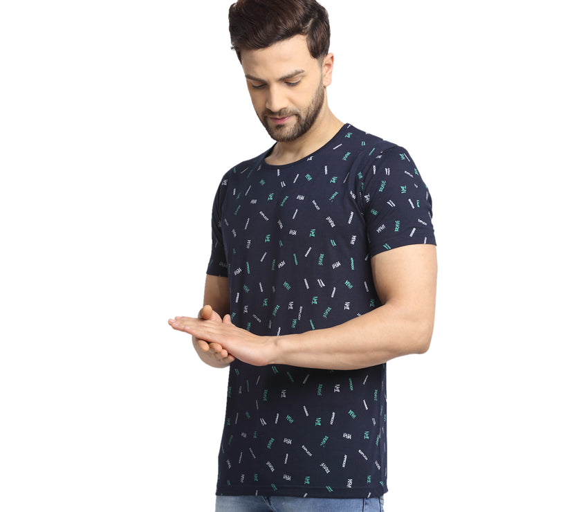 Mack JONNEY Men's Blue Printed Round Neck Tshirt