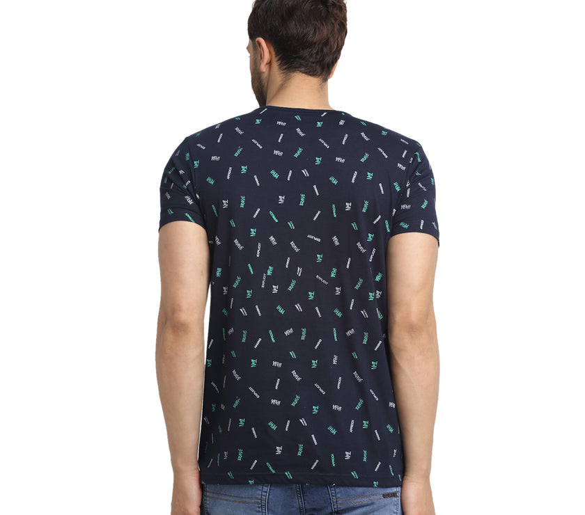 Mack JONNEY Men's Blue Printed Round Neck Tshirt