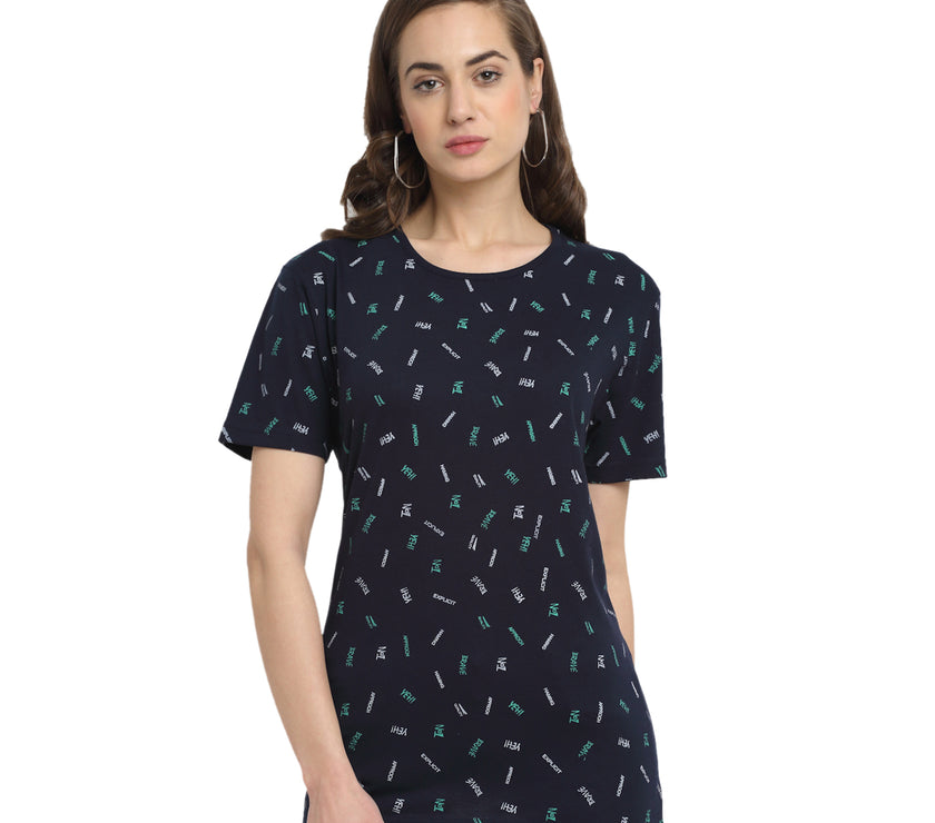Mack Jonney Blue Half Sleeve T-shirt For Women's