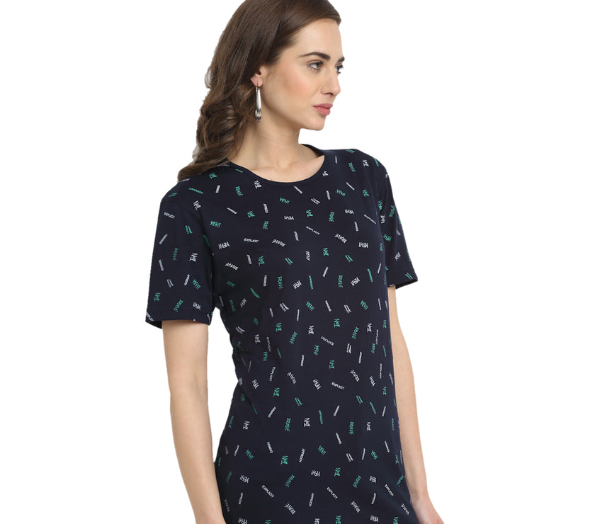 Mack Jonney Blue Half Sleeve T-shirt For Women's