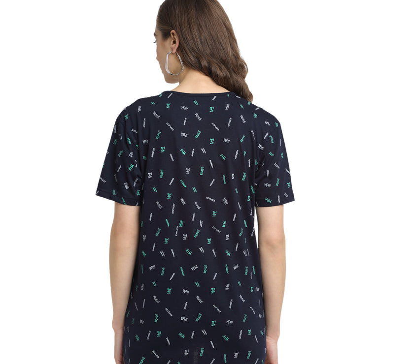 Mack Jonney Blue Half Sleeve T-shirt For Women's