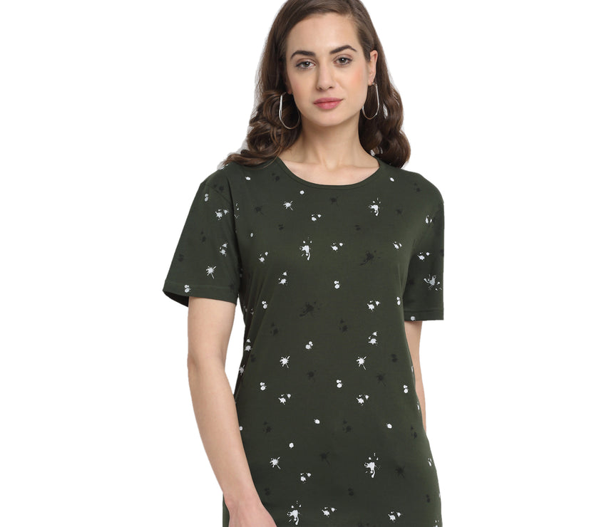 Mack Jonney Olive Half Sleeve T-shirt For Women's