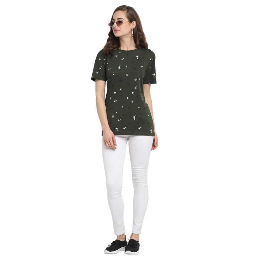 Mack Jonney Olive Half Sleeve T-shirt For Women's