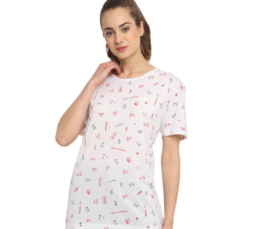 Mack Jonney White Half Sleeve T-shirt For Women's