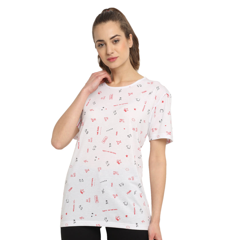 Mack Jonney White Half Sleeve T-shirt For Women's