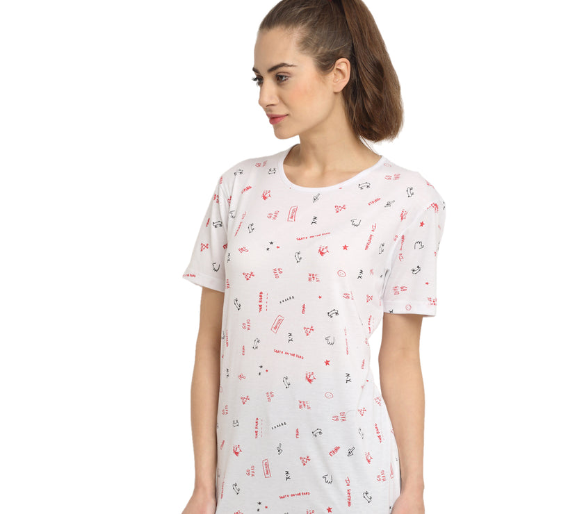 Mack Jonney White Half Sleeve T-shirt For Women's