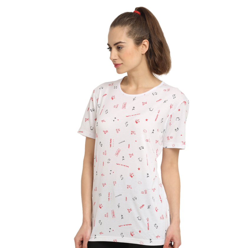 Mack Jonney White Half Sleeve T-shirt For Women's