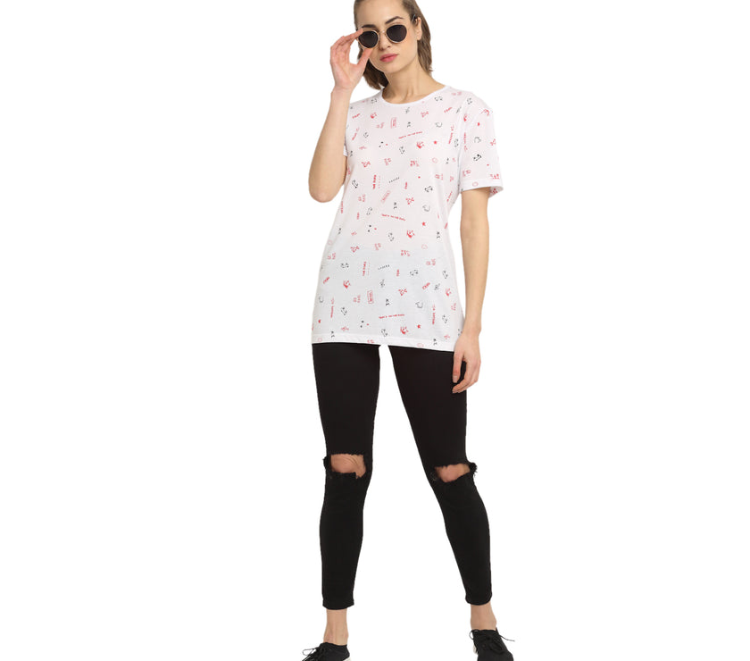 Mack Jonney White Half Sleeve T-shirt For Women's