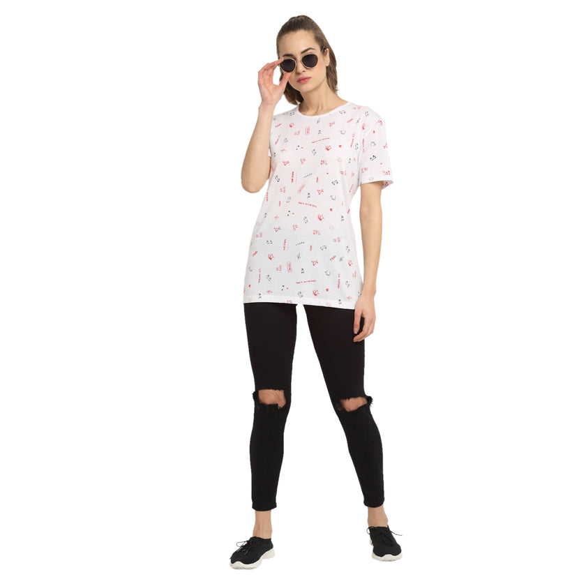 Mack Jonney White Half Sleeve T-shirt For Women's