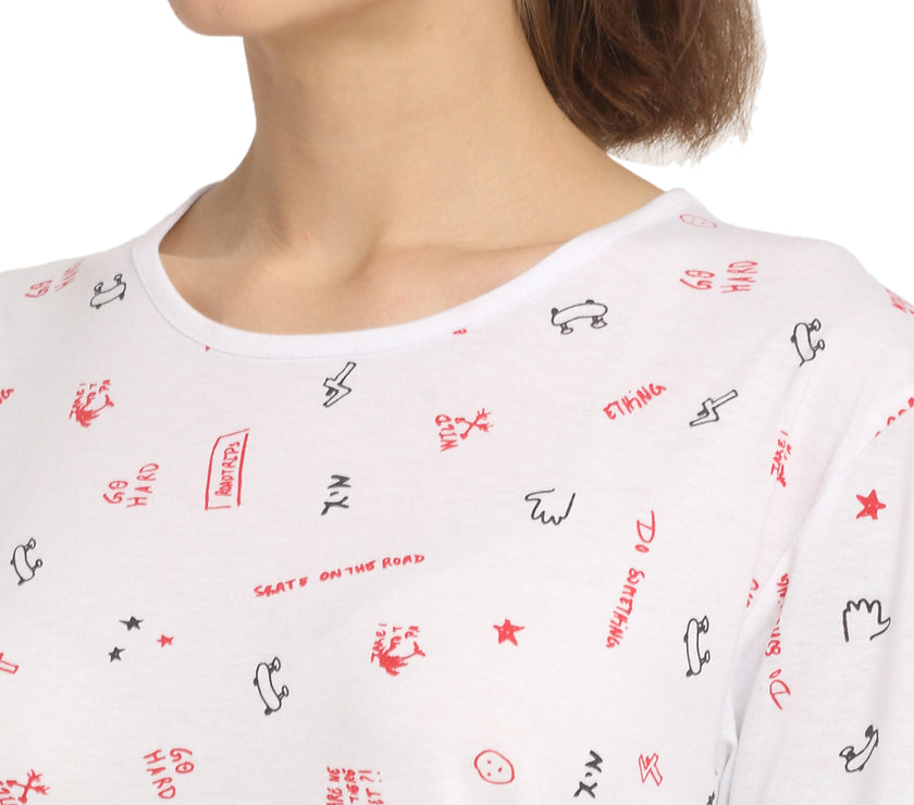 Mack Jonney White Half Sleeve T-shirt For Women's