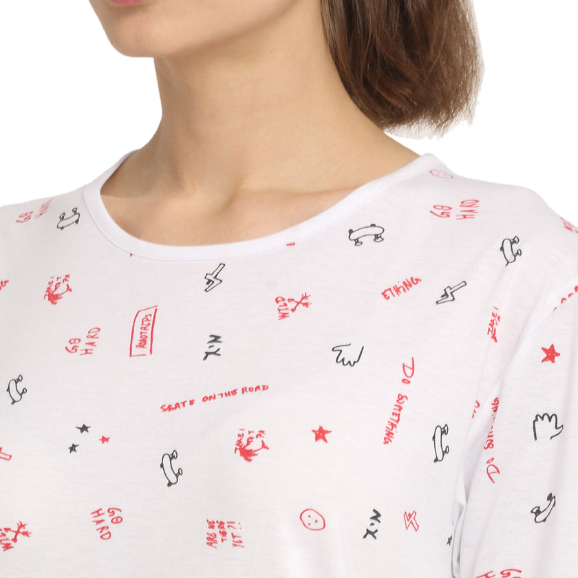 Mack Jonney White Half Sleeve T-shirt For Women's