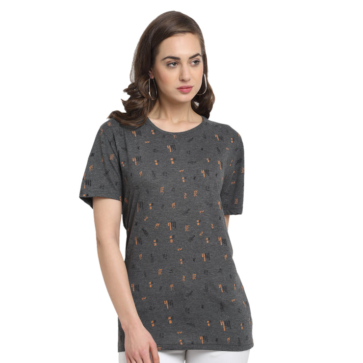 Mack Jonney Grey Half Sleeve T-shirt For Women's