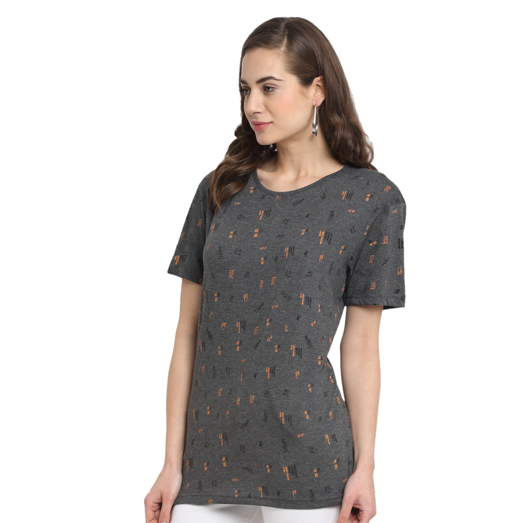 Mack Jonney Grey Half Sleeve T-shirt For Women's