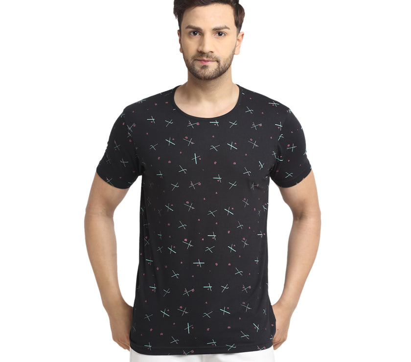 Mack JONNEY Men's Black Printed Round Neck Tshirt
