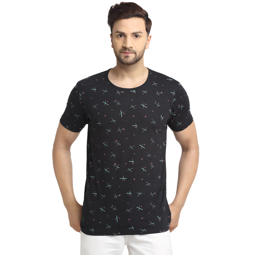 Mack JONNEY Men's Black Printed Round Neck Tshirt