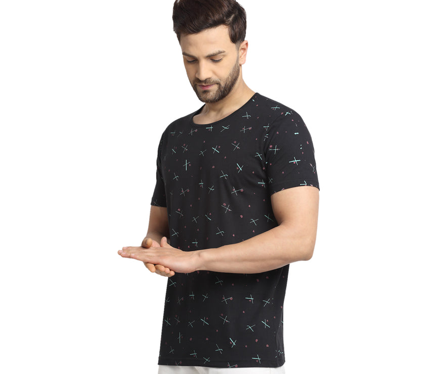 Mack JONNEY Men's Black Printed Round Neck Tshirt