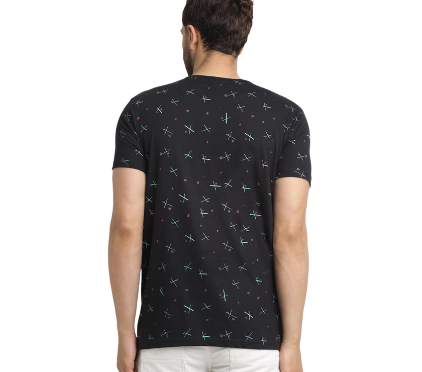 Mack JONNEY Men's Black Printed Round Neck Tshirt