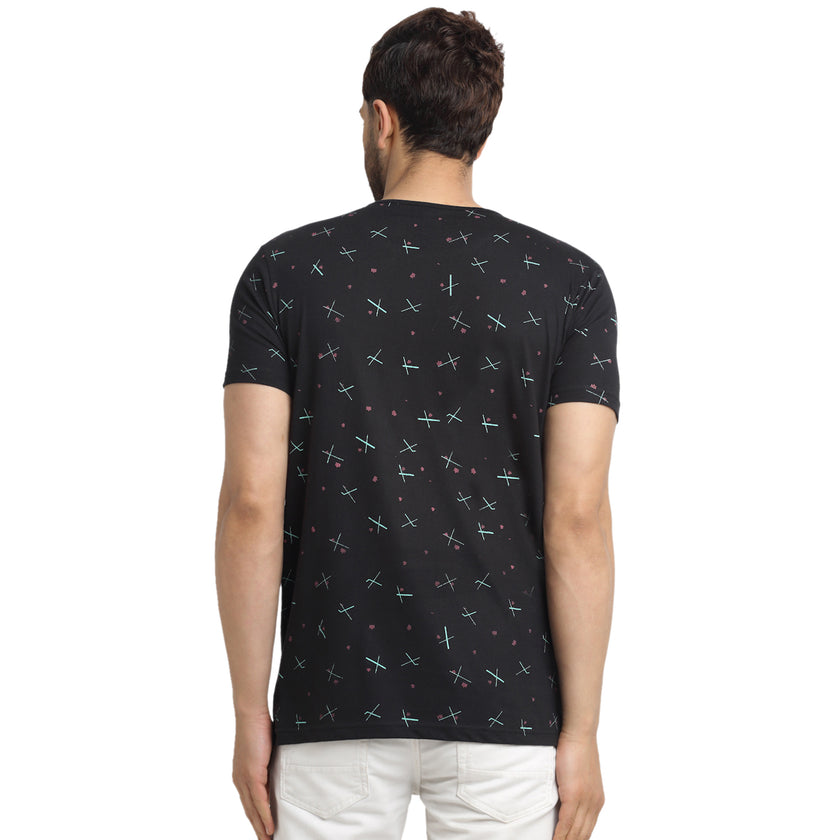 Mack JONNEY Men's Black Printed Round Neck Tshirt