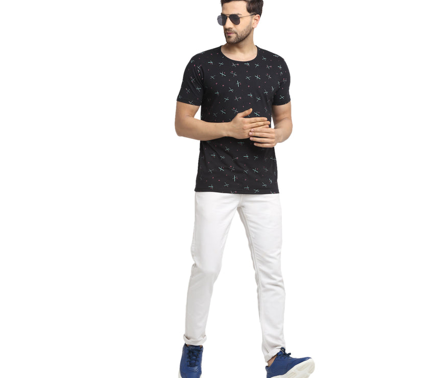 Mack JONNEY Men's Black Printed Round Neck Tshirt