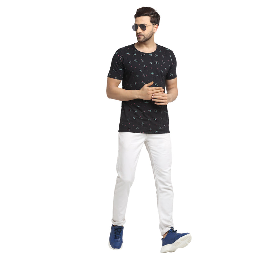 Mack JONNEY Men's Black Printed Round Neck Tshirt