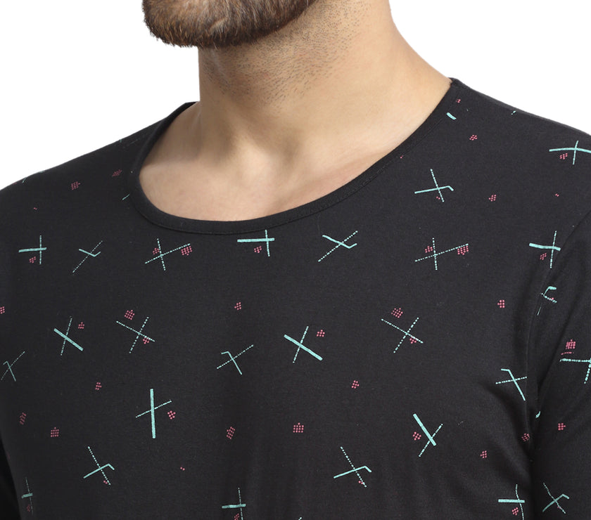 Mack JONNEY Men's Black Printed Round Neck Tshirt