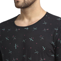 Mack JONNEY Men's Black Printed Round Neck Tshirt
