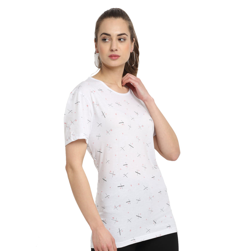 Mack Jonney White Half Sleeve T-shirt For Women's
