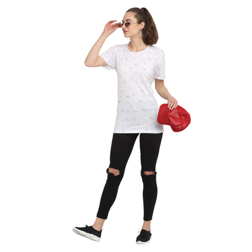 Mack Jonney White Half Sleeve T-shirt For Women's