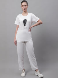 Mack Jonney White Cotton Printed Co-ord Set Tracksuit For Women