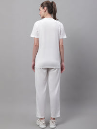 Mack Jonney White Cotton Printed Co-ord Set Tracksuit For Women