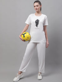 Mack Jonney White Cotton Printed Co-ord Set Tracksuit For Women