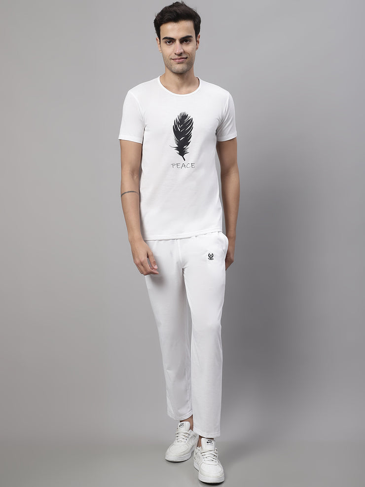Mack Jonney White Cotton Printed Co-ord Set Tracksuit For Men(Zip On 1 Side Pocket)