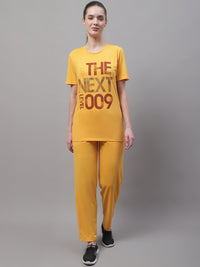Mack Jonney Yellow Cotton Printed Co-ord Set Tracksuit For Women