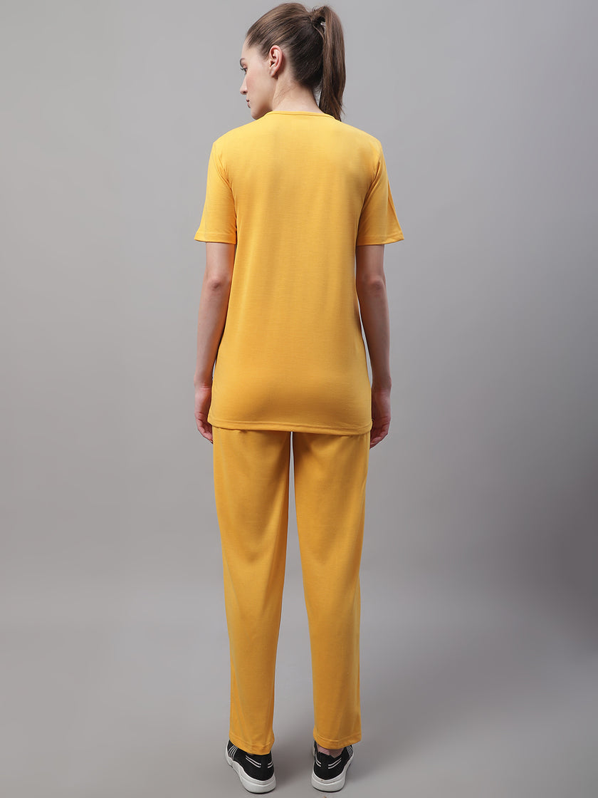 Mack Jonney Yellow Cotton Printed Co-ord Set Tracksuit For Women