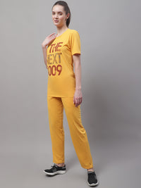 Mack Jonney Yellow Cotton Printed Co-ord Set Tracksuit For Women