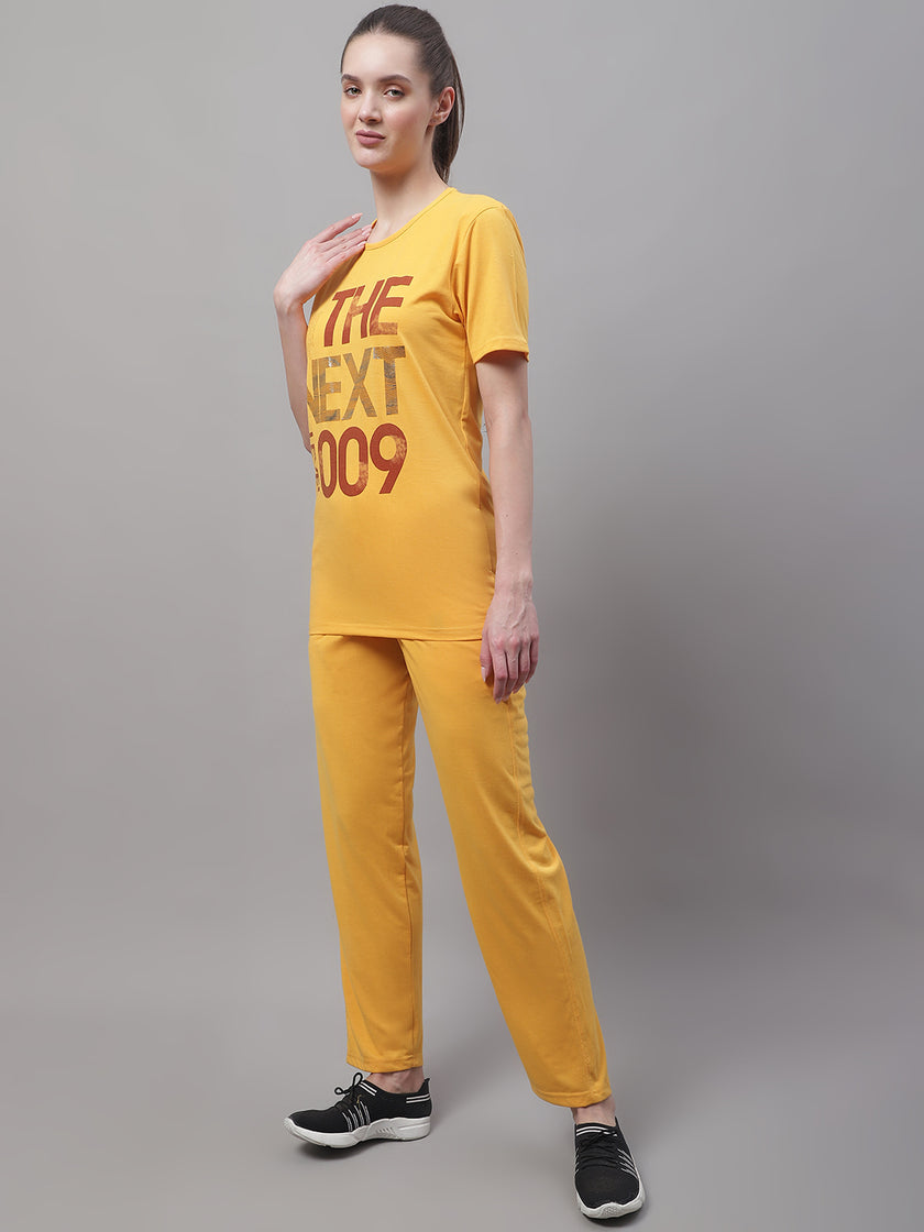 Mack Jonney Yellow Cotton Printed Co-ord Set Tracksuit For Women