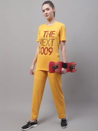 Mack Jonney Yellow Cotton Printed Co-ord Set Tracksuit For Women