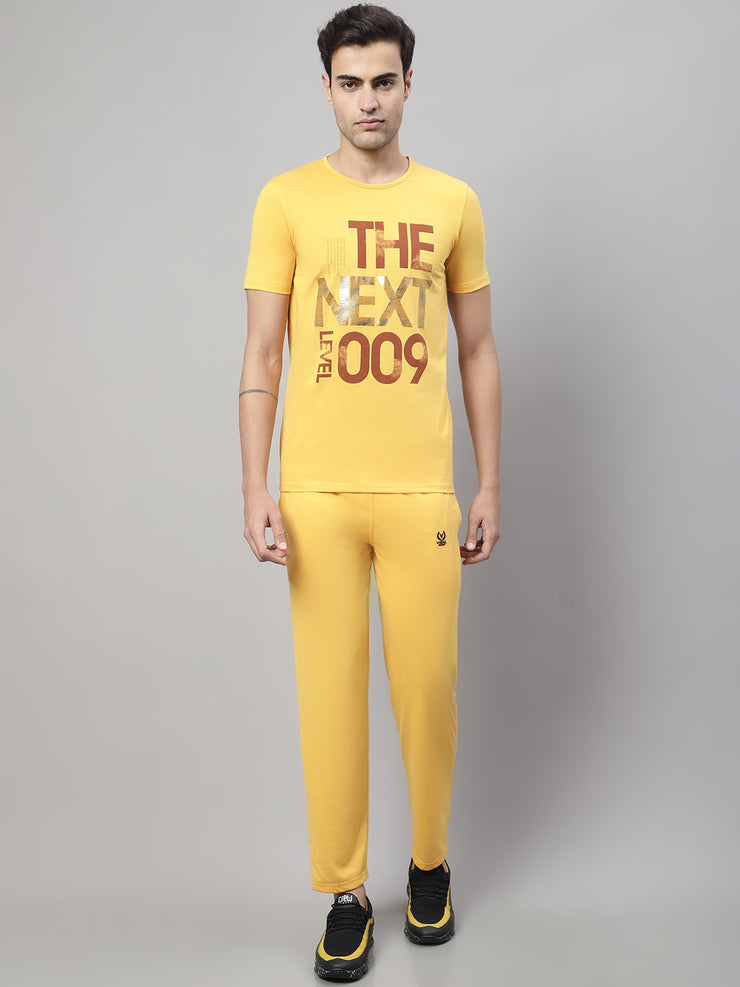 Mack Jonney Yellow Cotton Printed Co-ord Set Tracksuit For Men(Zip On 1 Side Pocket)