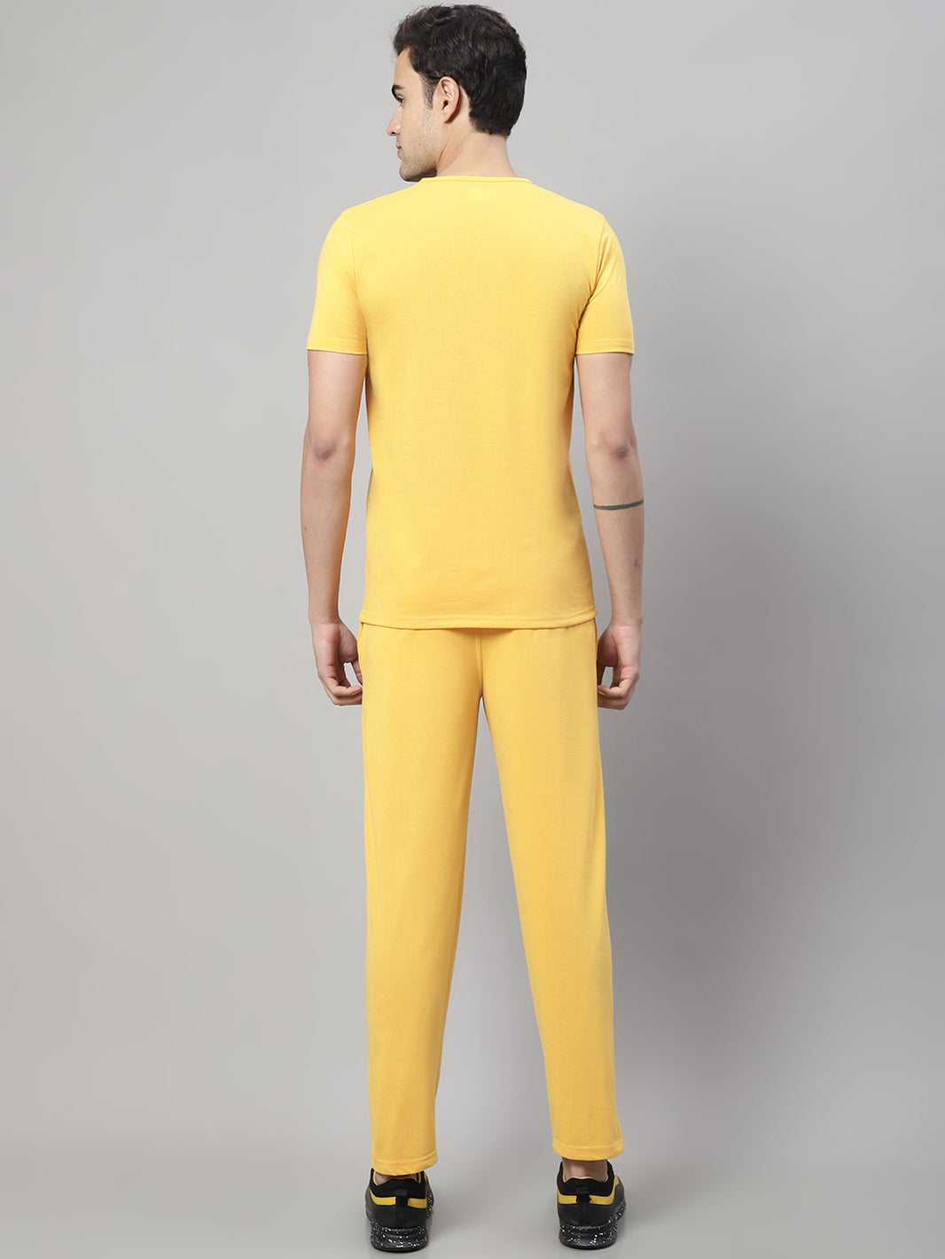 Mack Jonney Yellow Cotton Printed Co-ord Set Tracksuit For Men(Zip On 1 Side Pocket)