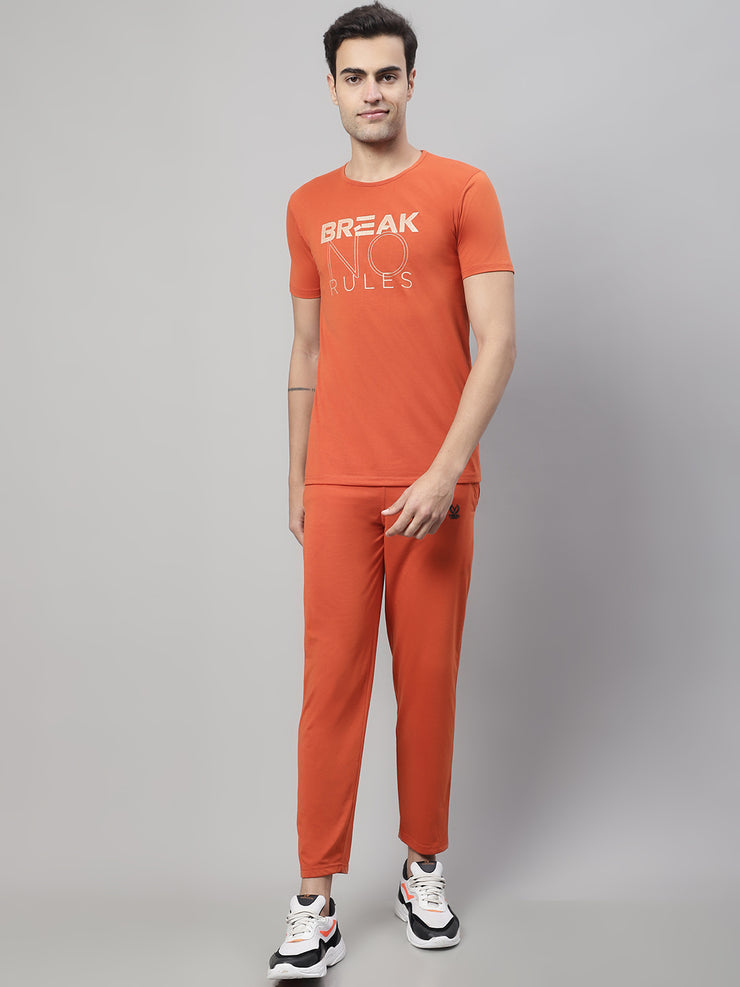 Mack Jonney Rust Cotton Printed Co-ord Set Tracksuit For Men(Zip On 1 Side Pocket)