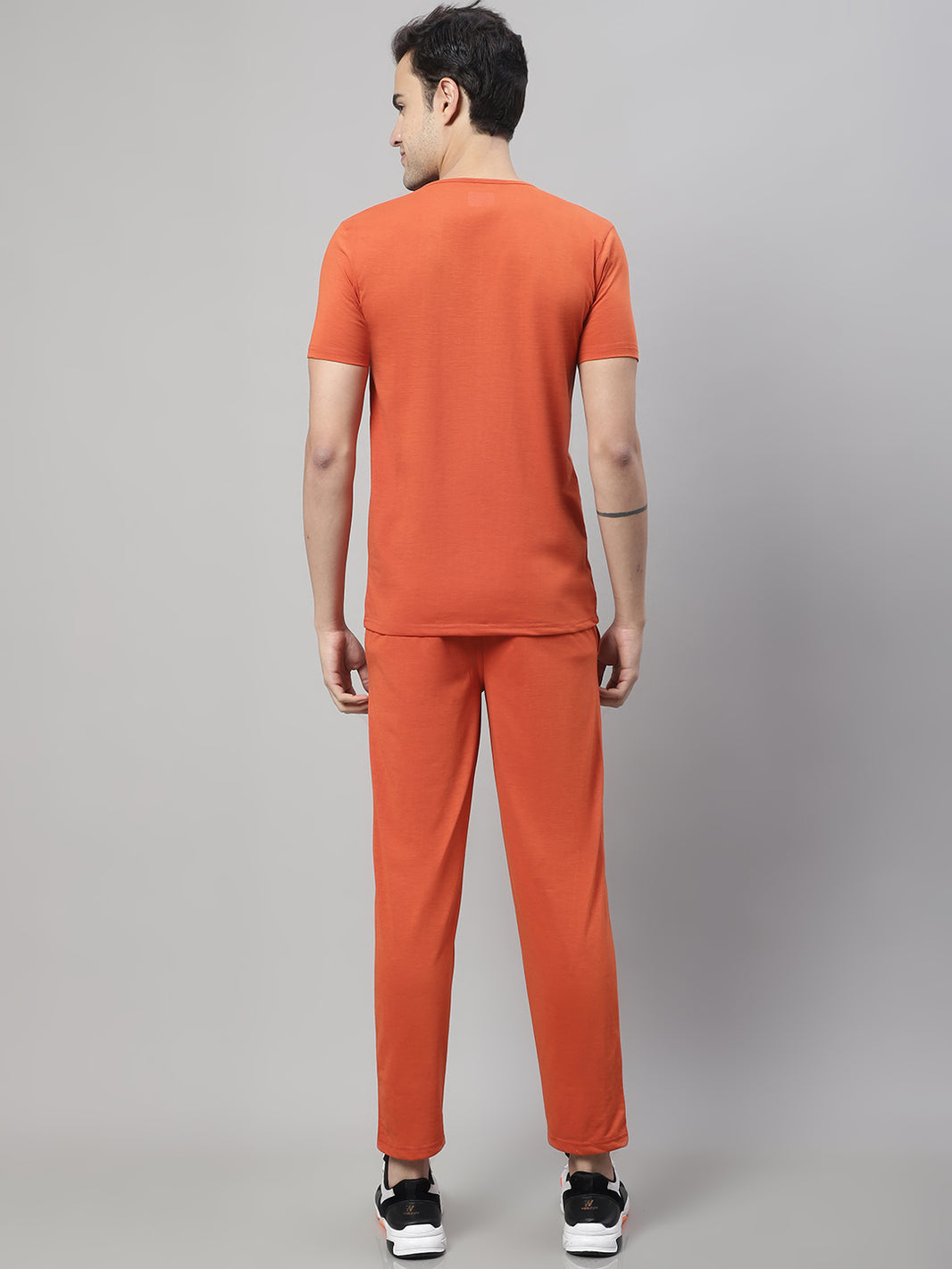 Mack Jonney Rust Cotton Printed Co-ord Set Tracksuit For Men(Zip On 1 Side Pocket)
