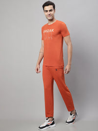 Mack Jonney Rust Cotton Printed Co-ord Set Tracksuit For Men(Zip On 1 Side Pocket)